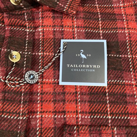 Tailor Byrd Shirt Mens Small Sweatershirt Flannel Button Up Plaid Pocket Red NWT - Picture 4 of 16